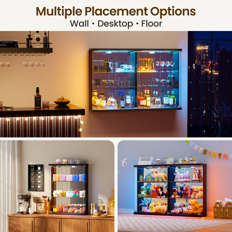 3 Piece Floating Shelf with Lights, Black