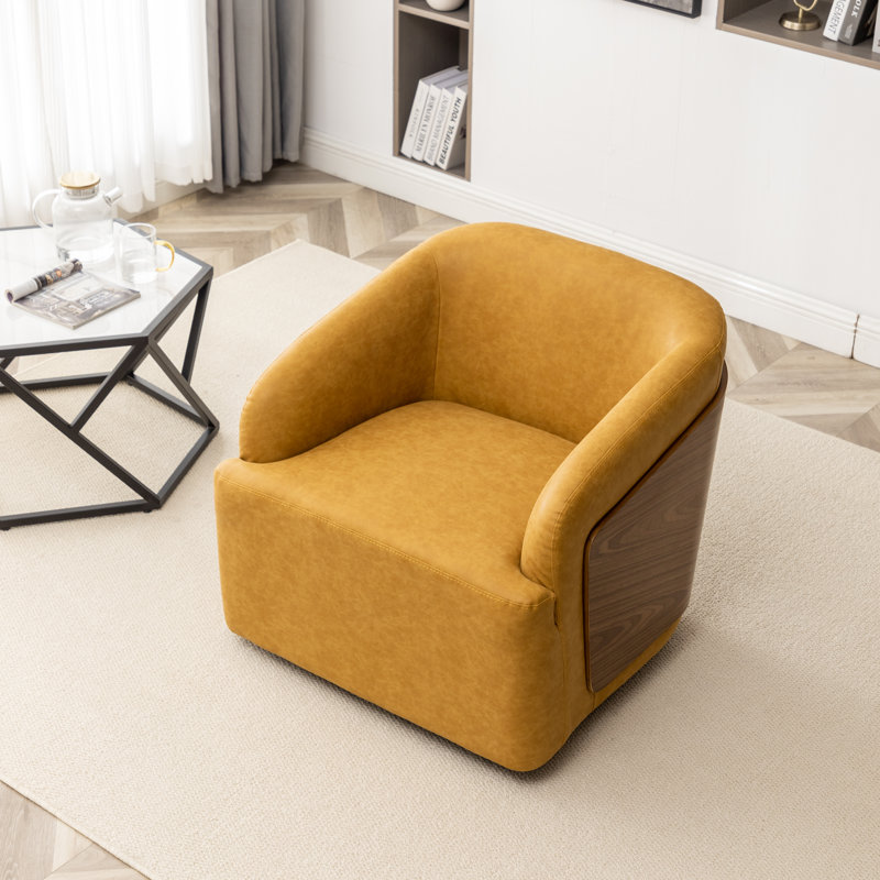 Fauteuil demi-tonneau pivotant en similicuir Broderic, Similicuir jaune
