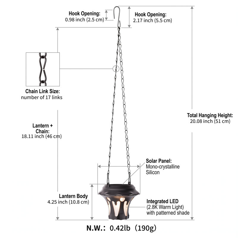  Solar Flame Metal Hanging Lanterns (Set Of 8)