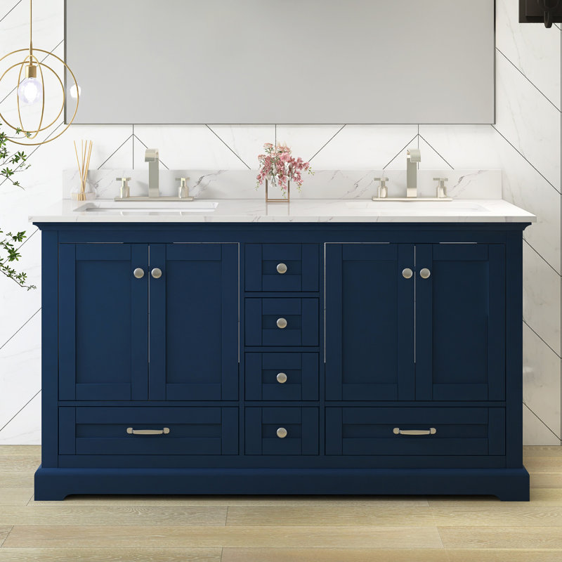 Meuble-lavabo autoportant 60 po avec comptoir Carrara, Marine