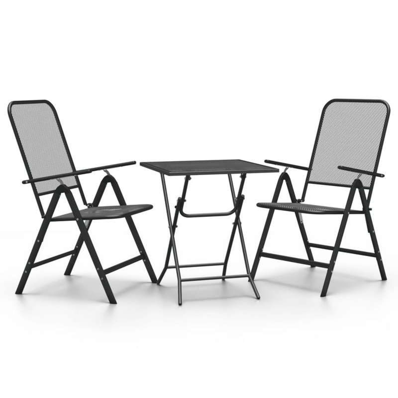 Ensemble de table de déjeuner et chaises d'extérieur 3 pièces Zofi, pliable, gris foncé