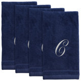Ensemble de 4 serviettes monogrammées bleu marine - brodées blanches