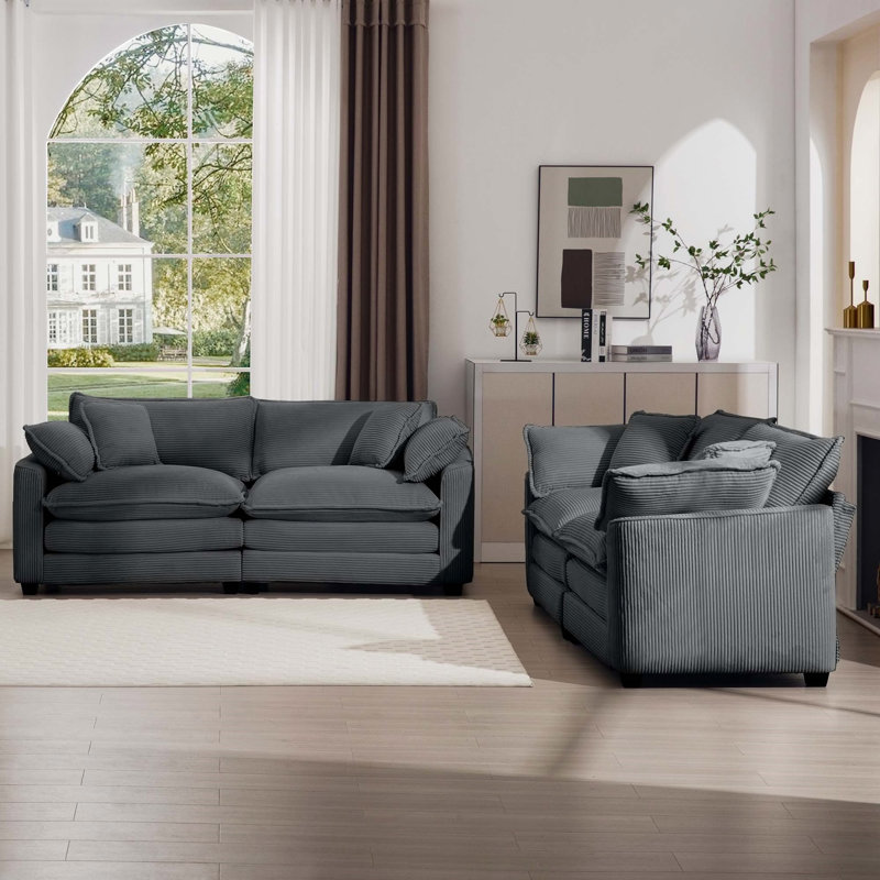 Jeneanne 2S+2S sofa upholstered armchair set, Gray Corduroy 