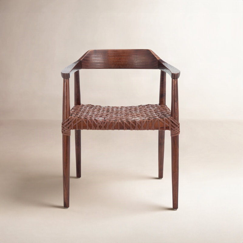 Bruna 22'' Wide Dinning Chair, Medium Oak, Cognac Genuine Leather