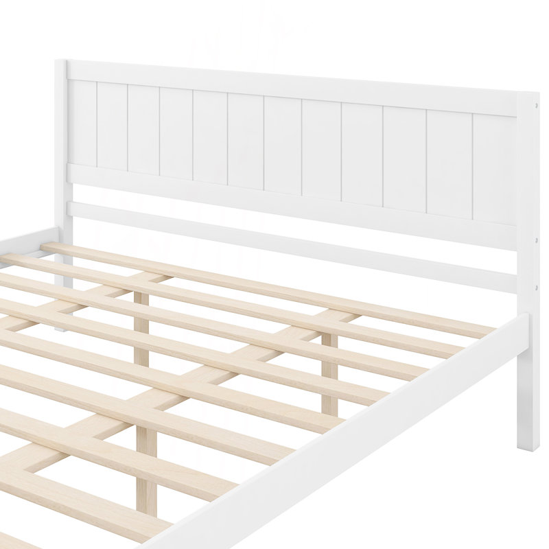 King Platform Bed Frame with Headboard, White