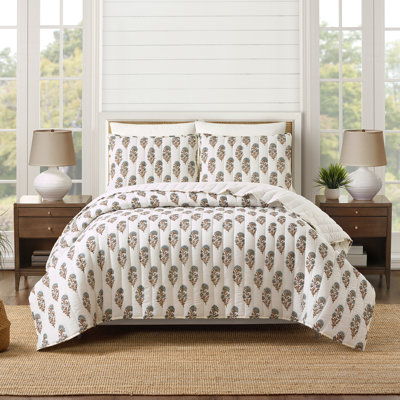 Mughal Flower Block Print 3-Piece Quilt Set