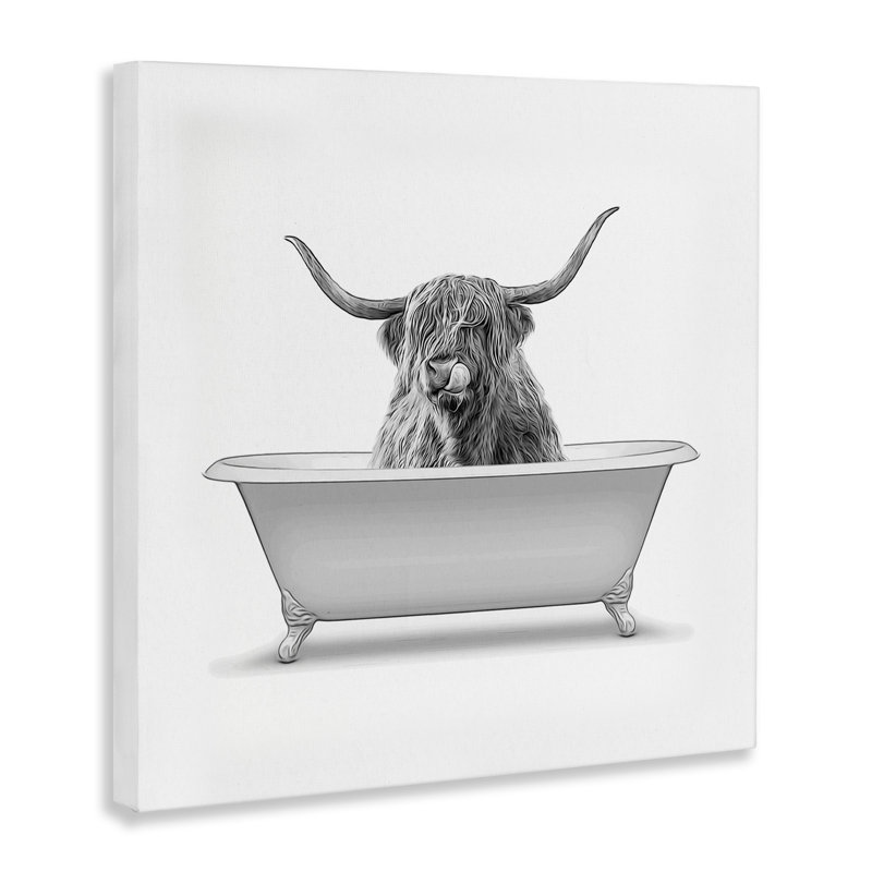«Longhorn Highland Cow Bath Bath», art mural par Annalisa Latella, H 30 po x l 30 po x P 1,5 po