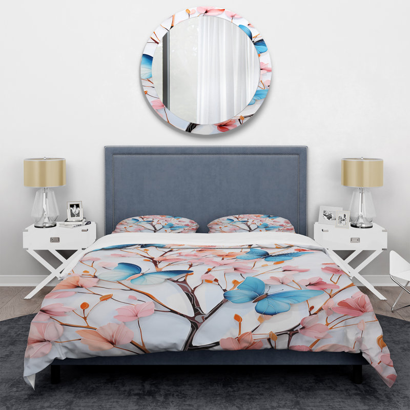 Ensemble de housse de couette avec charmants papillons en rose et bleu - Insectes et insectes