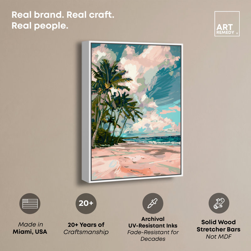 Art Remedy, paumes sous le soleil, cadre côtier coloré 57714, Cadre blanc, H 46 po x l 31 po