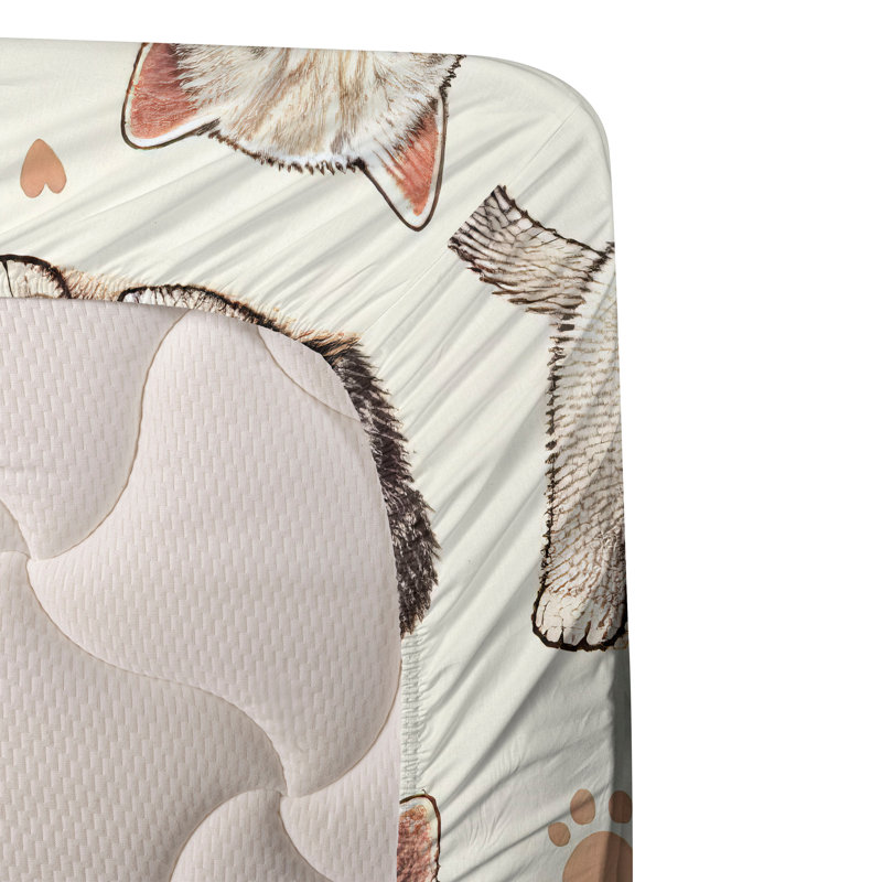 Microfiber Sheet Set, Queen Sheet Set with 2 Pillowcases, White Taupe Kittens