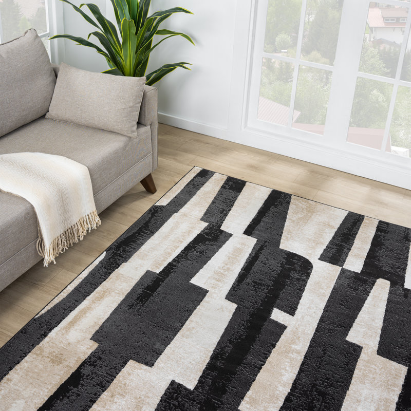 Tapis noir à motif de blocs modernes Abani Rugs, Rectangle 4pi x 6 pi
