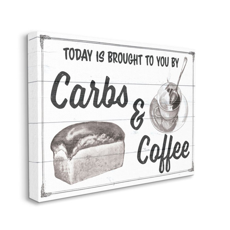 «Carbs and Coffee Kitchen Humor Rustic Word Design» par The samedi Evening Post, impression sur toile non encadrée