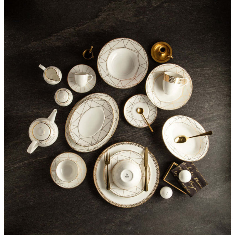 Gem Cut Gold Bone China Dinner Plate