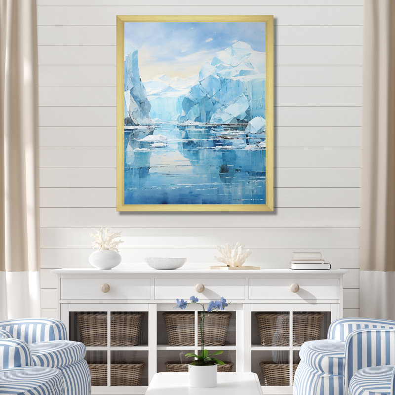Blue Iceberg, symphonie arctique sur toile, H 20 po x l 12 po x P 1 po, Encadrement doré