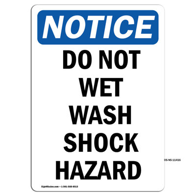 Do Not Wet Wash Shock Hazard Plastic Sign 10" X 7"