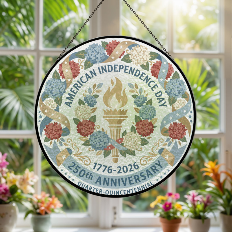 Panneau de fenêtre en verre pour décoration intérieure American Independent USA 250th Anniversary ， 7,8H, H 7,8 po