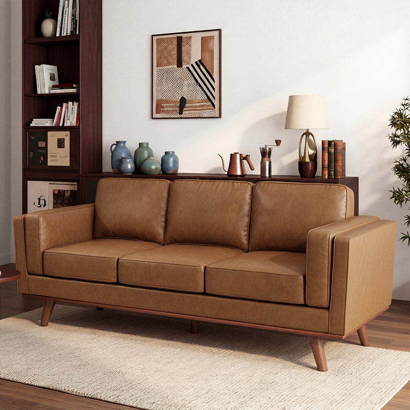 Reeves 84'' Vegan Leather Sofa, Chestnut Performance Faux Leather