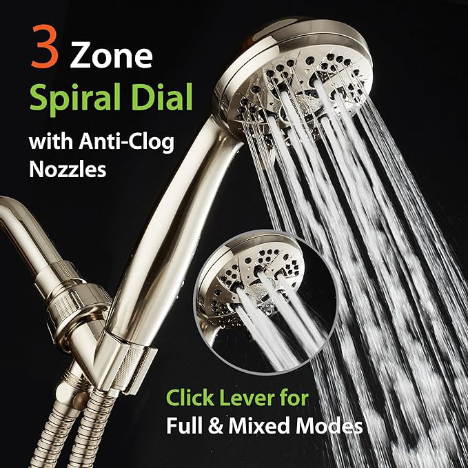 High Pressure 6-Setting 3.5" Chrome Face Handheld Shower with Hose for the Ultimate Shower Experience!