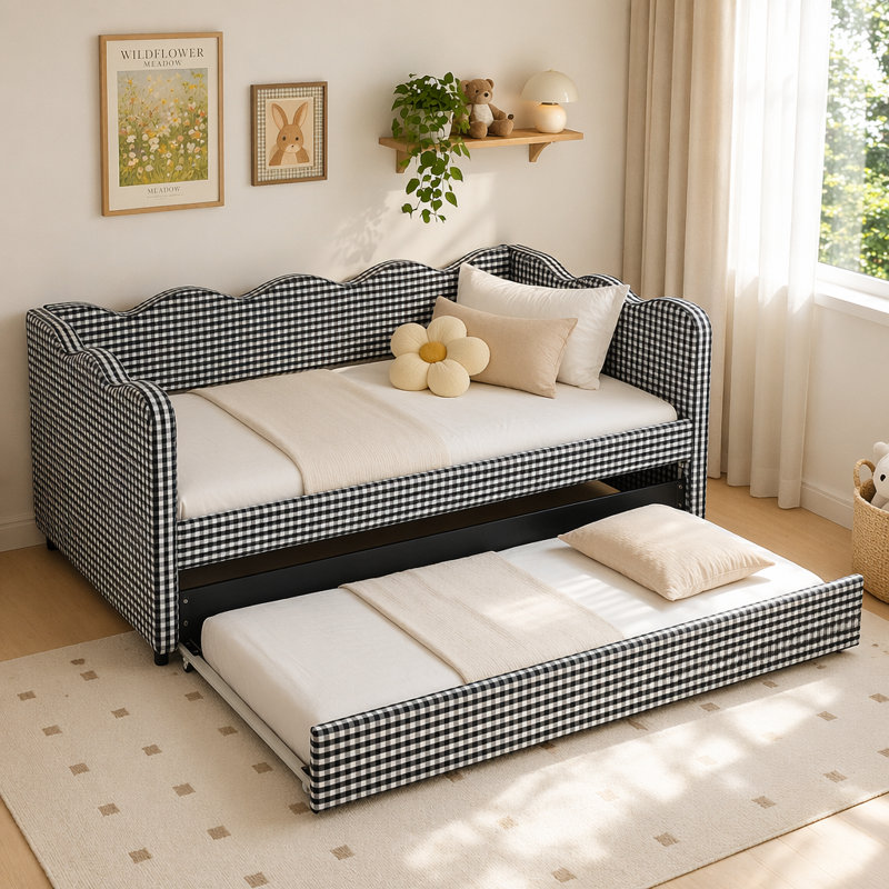 Lit de jour simple Cozy Gingham, Noir