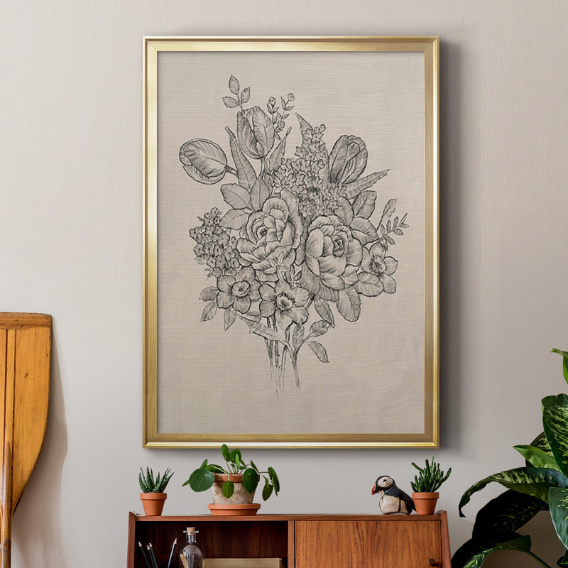 "Floral Bouquet II", reproduction encadrée de qualité supérieure - prête à être accrochée, H 24,5 po x l 18,5 po x P 1 po, Or