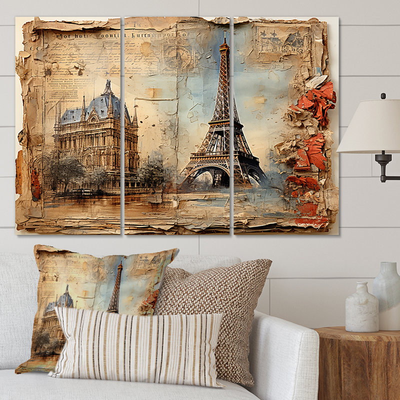 «Paris Nostalgia Vintage Collage», ensemble d'impressions sur toile City Paris, H 28 po x l 36 po x P 1 po