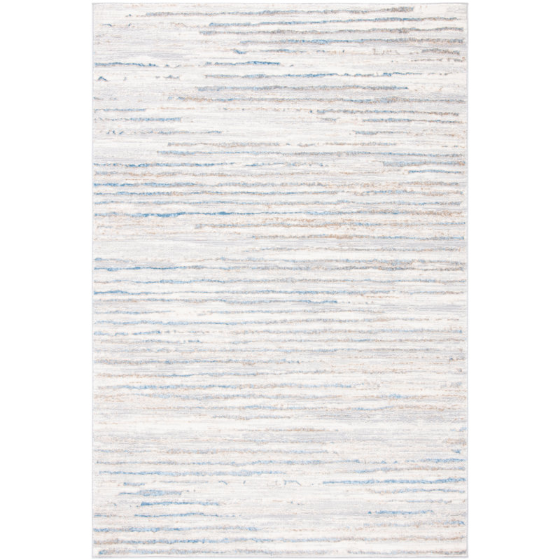 Minkley Striped Gray/Blue/Ivory Area Rug, Rectangle 8' x 10'