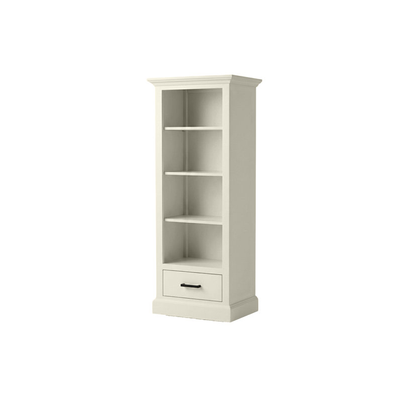 Bibliothèque moderne en bois massif avec tiroir inférieur, Soft White