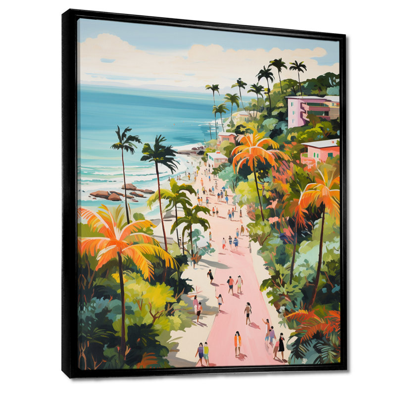 Scène de plage côtière, paradis en couleur pastel II - art de la plage côtière, Cadre flottant noir