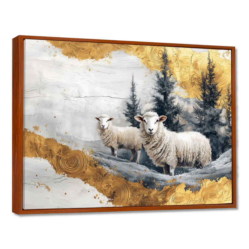 Drayon, mouton marbré doré à la ferme, paysage d'hiver III - moutons, art mural, H 30 po x l 40 po, Brun