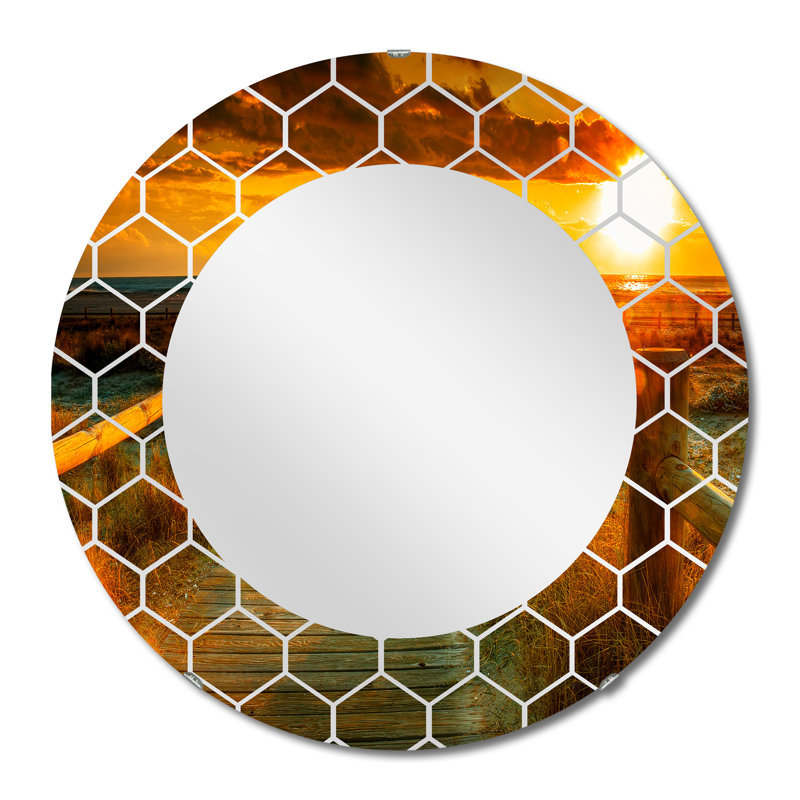 Warm Sunset By The Beachside - Miroir mural nautique et côtier, 24 po x 24 po