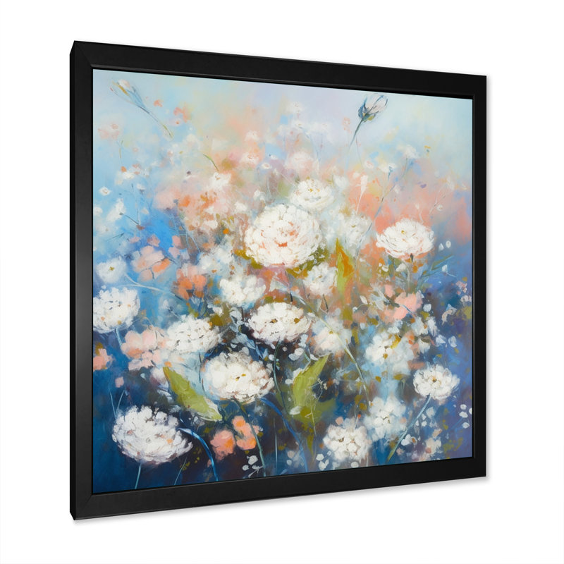Rongstad, œillets bleus et blancs sur toile, Cadre photo noir, H 16 po x l 16 po x P 1 po