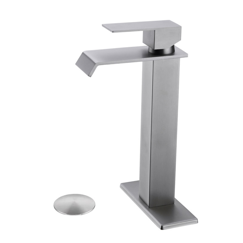 Robinet de lavabo de salle de bain à poignée simple avec bonde escamotable Waterfall, Nickel brossé