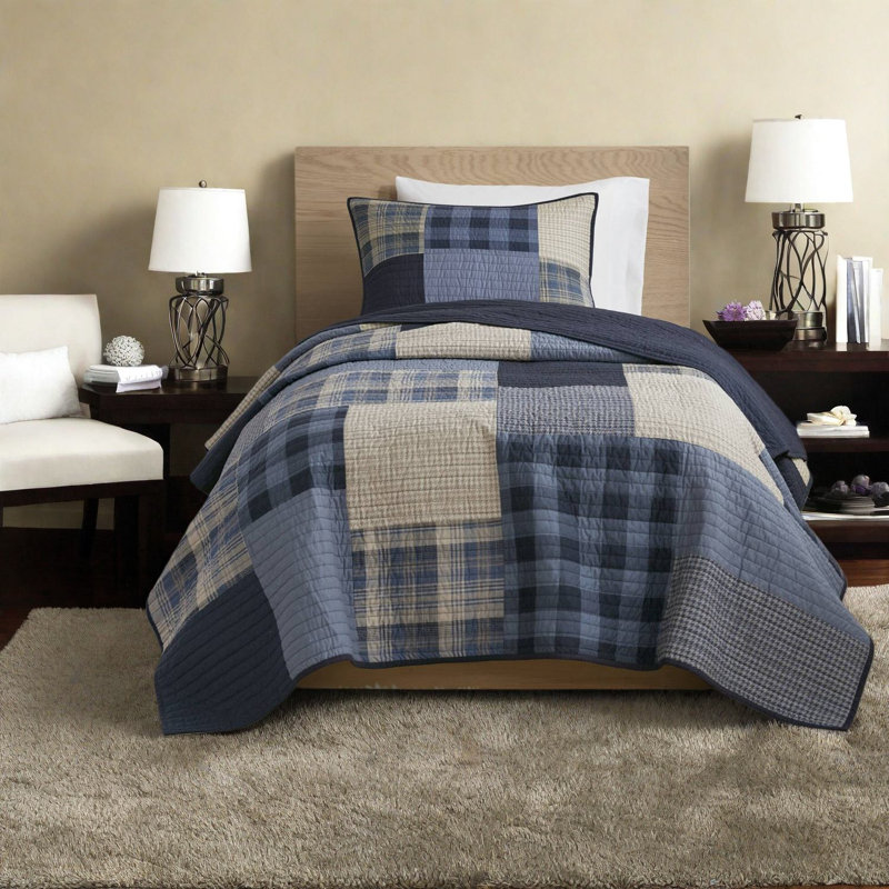 de literie en coton de deux pièces, courtepointe simple / simple TG, patchwork bleu marine moderne pour un confort toutes saisons