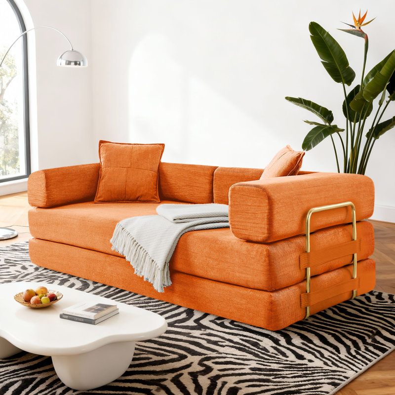Divan-lit convertible Boneless 4-en-1, matelas de sol pliant, Orange
