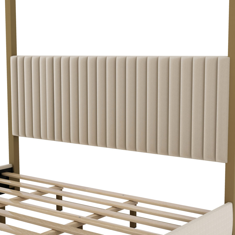 Upholstery Metal Canopy Bed, Beige, King
