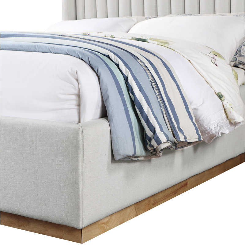 Chamblis Upholstered Wingback Bed, Full / Double, Cream Linen Textured Fabric