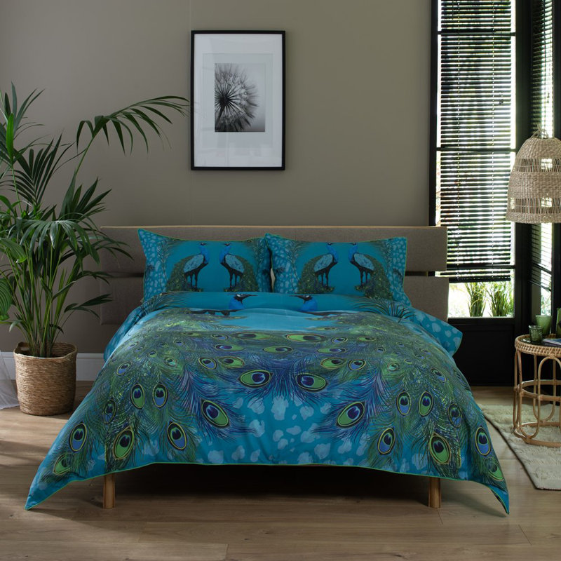 Deyongs Tivoli Blue 100% Cotton Duvet Cover Set - Piped Trim, 3 Pieces Set, Queen Duvet Cover + 2 Standard Pillowcases