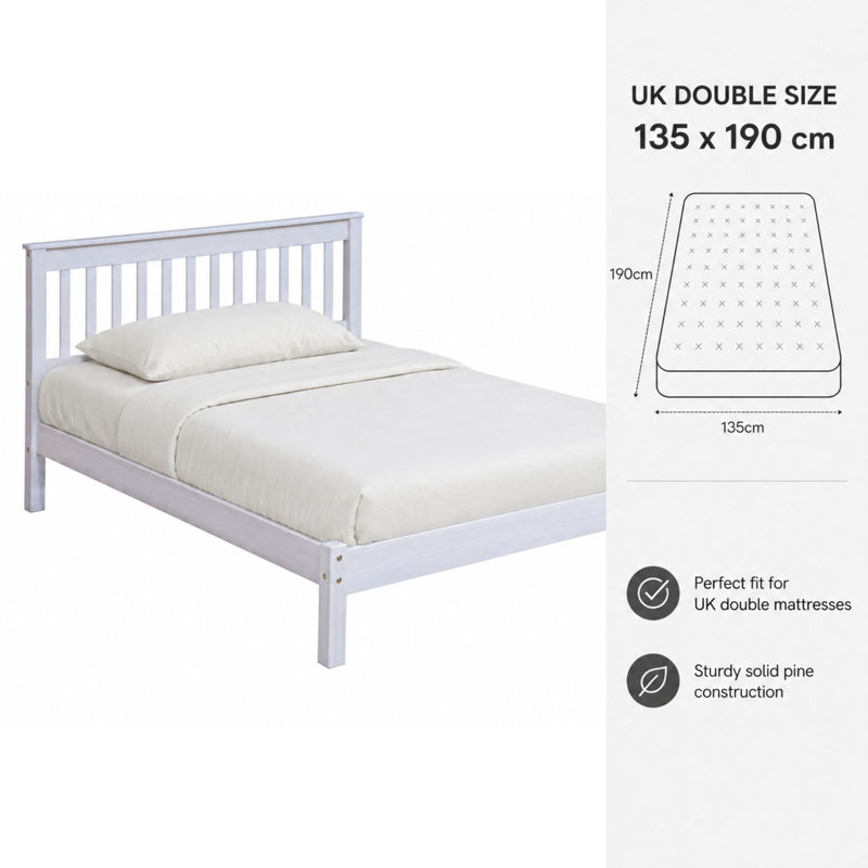 Lehighton Ingrid Uk Bed pine frame, Double (4'6), White