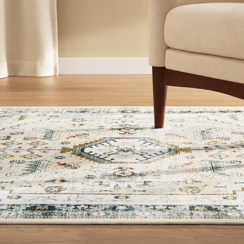 Tapis lavable à la machine avec technologie AirFlo EVERWASH Haven Modern Medallion, ivoire, 5 pi x 7 pi, Ivoire ivoire, 5 x 7
