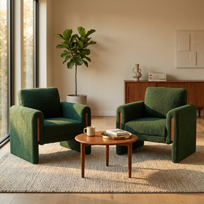 35" Wide Modern Bouclé Upholstered Armchair With Track Arms And Enclosed Base(Set Of 2)