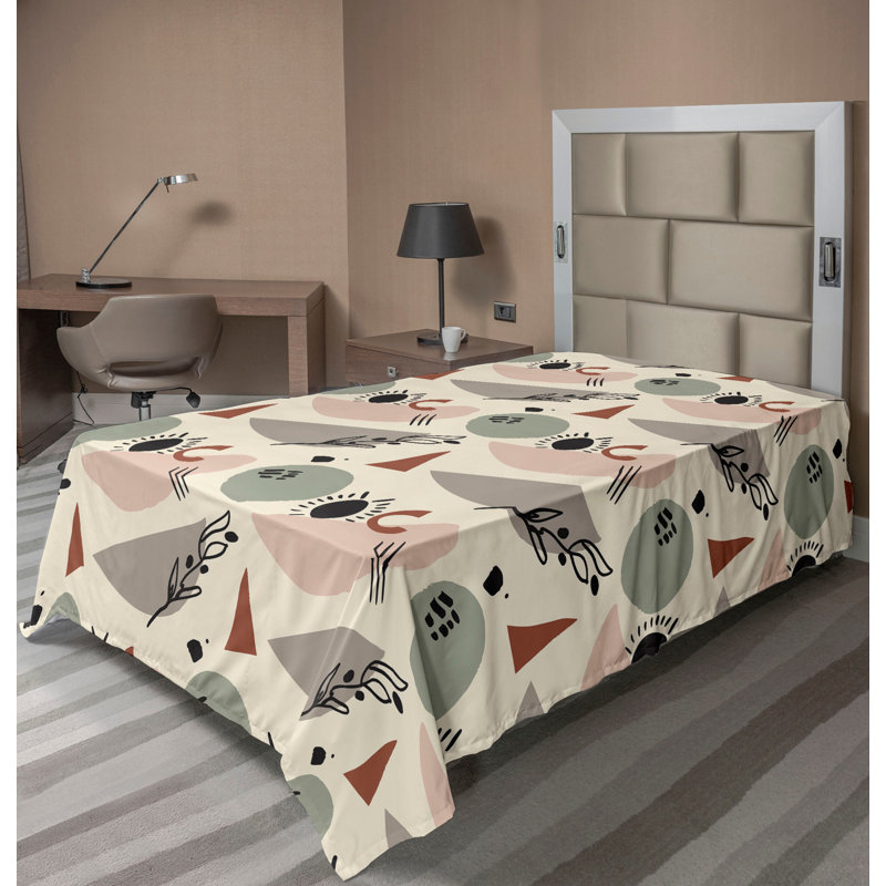 Ambesonne drap plat moderne abstrait en demi-cercle triangulaire gris cannelle, Drap plat pour lit simple