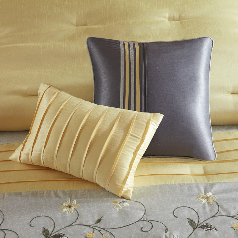Rogelio 7-Piece Transitional Embroidered Comforter Set, Queen Comforter + 6 Additional Pieces, Yellow