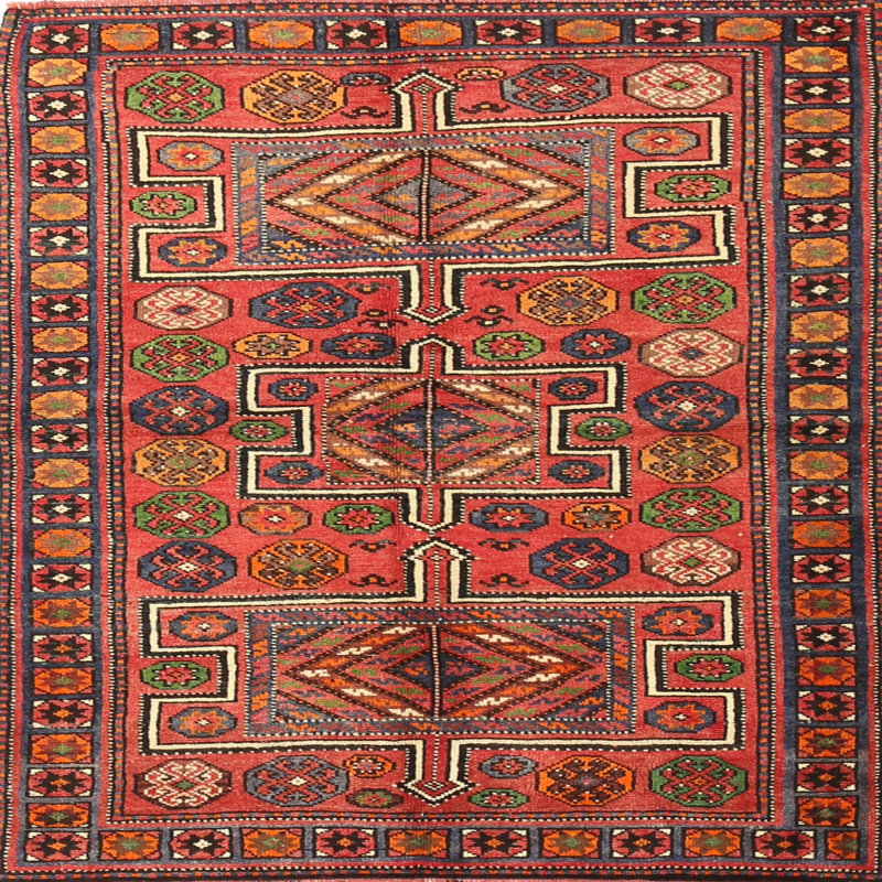 Tapis mauve/orange/vert traditionnel Lazzaro, Carré 6 pi
