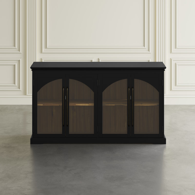 Buffet de style transitionnel arqué gothique avec portes en verre Sherree, Noir