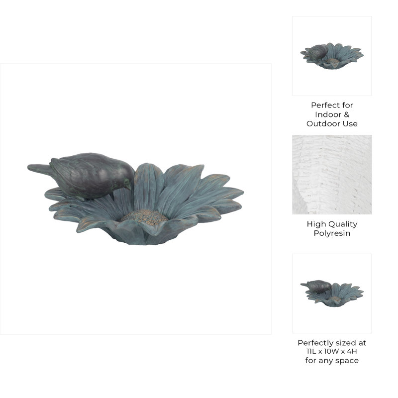Sagebrook Home Polyresin 11" Daisy Bird Feeder, Serene Blue – Garden Delight For Birding Enthusiasts, Durable Outdoor Decor