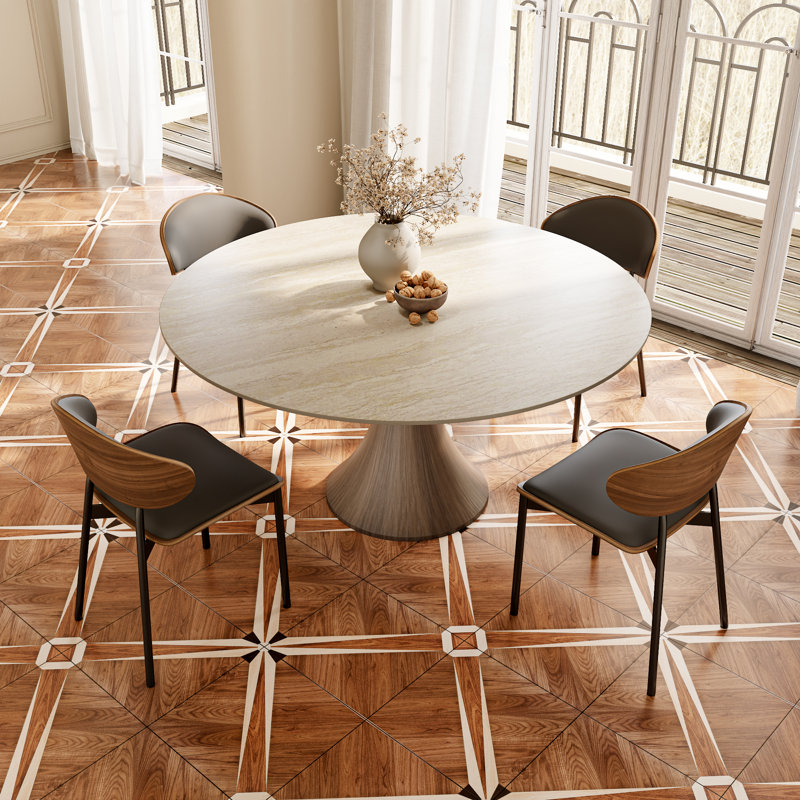 Ensemble repas en pierre Travertine Texture 4/6/8 - personne, 30 po x L 53 po x l 53 po, 5 pièces: table, 4 chaises