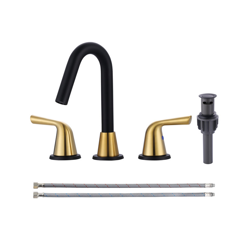Robinet de salle de bain à 2 poignées avec drain, Black/Gold