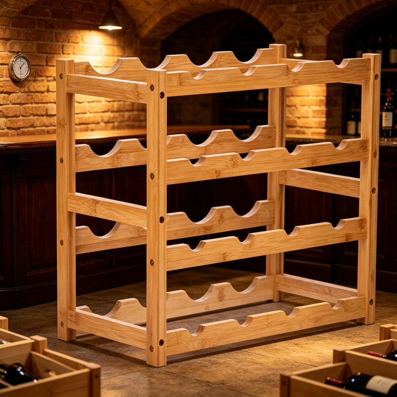 Natural Bamboo Wine Rack Freestanding Countertop Stackable Display Shelf Wine Bottle Holder