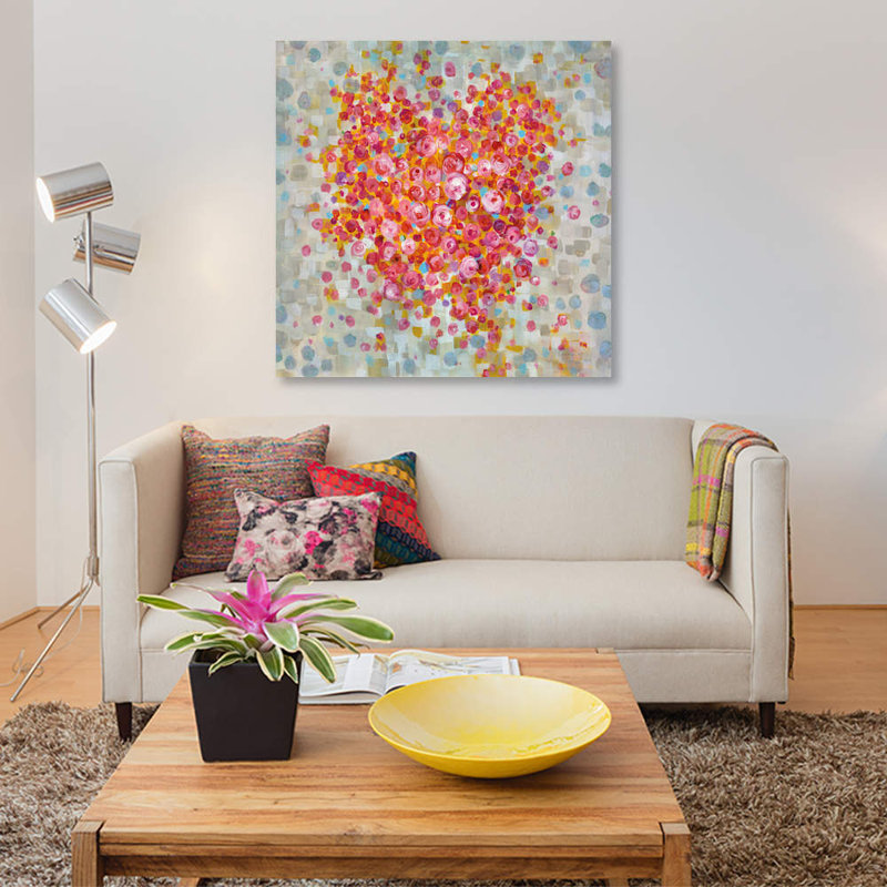 « circle of hearts », impression sur toile, H 37 po x l 37 po x P 1,5 po, Papier d'art encadré noir, Pas de tapis