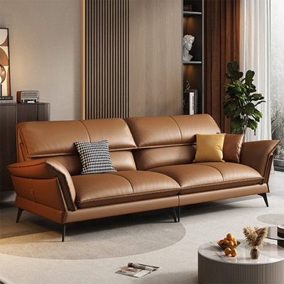 Orange Genuine Leather Modular Sofa cushion couch